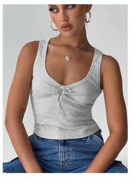 Princess Polly Light Grey Tie-Front Ribbed Tank